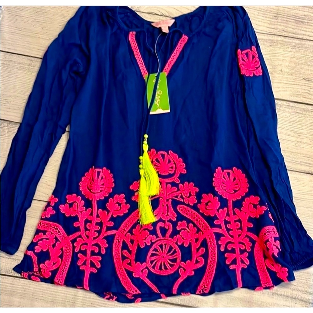 Lilly Pulitzer NWT Willa Tunic Top Resort Navy Size S $148